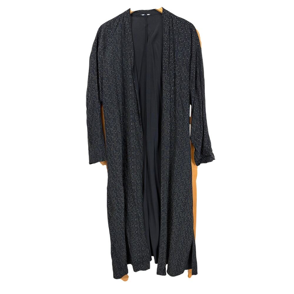 Eileen Fisher Black White Dot Open Duster Cardigan Belted Tencel XL